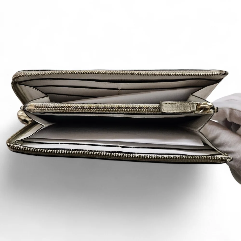 Bvlgari Zippered Seepento Wallet In Cream And Gold
